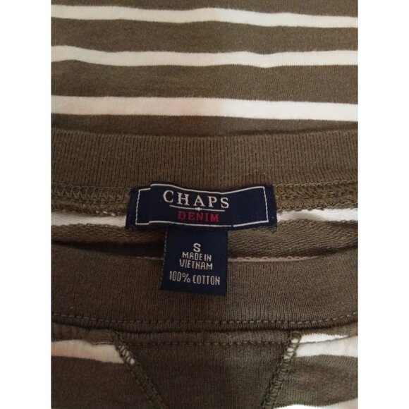 CHAPS Denim Olive Green Striped Long Raglan Sleeve Sweatshirt Sz S - Picture 6 of 7